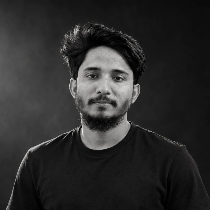 Black and white portrait of Saeed Mahmud