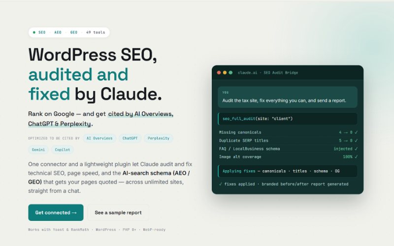 Screenshot of the SEO Audit Bridge landing page