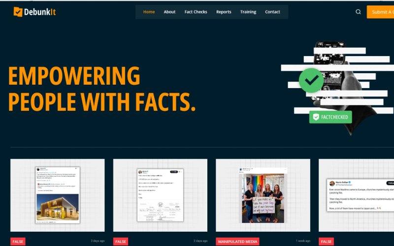 Screenshot of the debunkit.org homepage